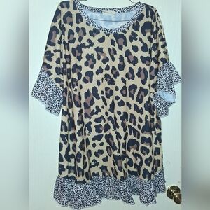 Chic Animal Print Tunic with Ruffle Sleeves